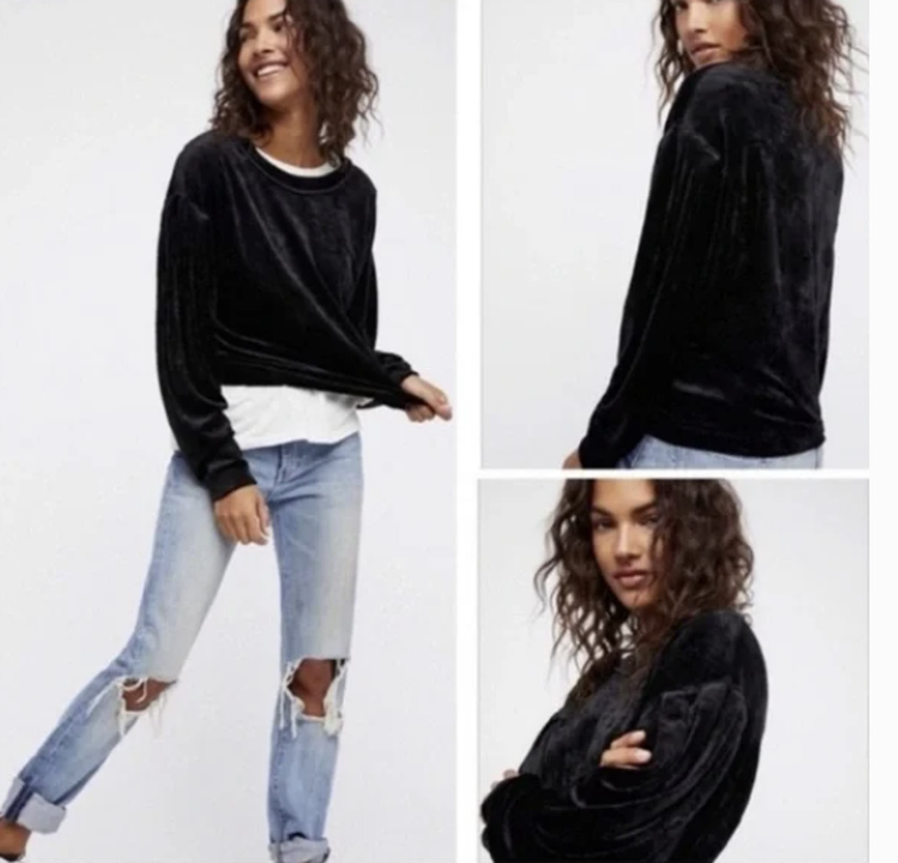 Free People We The Free Sweatshirt Milan Crushed Velvet Long Sleeve Top Size XS